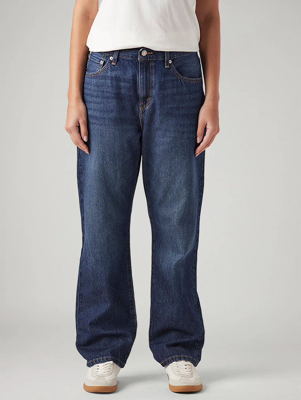 Women's Dark Blue Loose Fit Mid Rise Easy Dad Jeans - Image 3