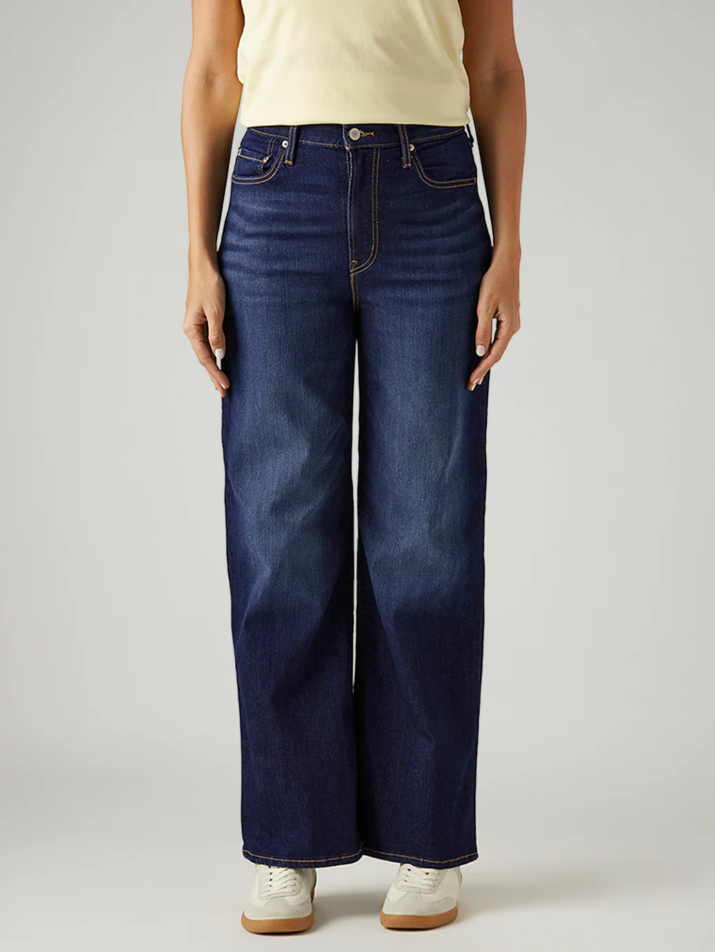 Women's Dark Indigo Ribcage Wide Leg Fit High Rise Jeans - Image 2