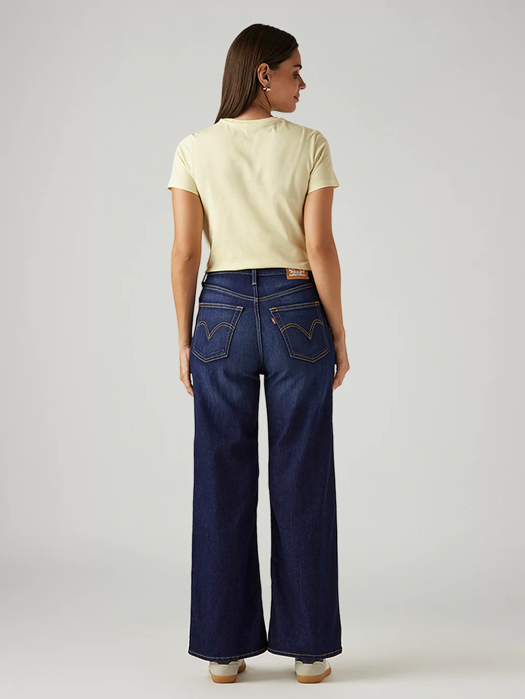 Women's Dark Indigo Ribcage Wide Leg Fit High Rise Jeans - Image 3