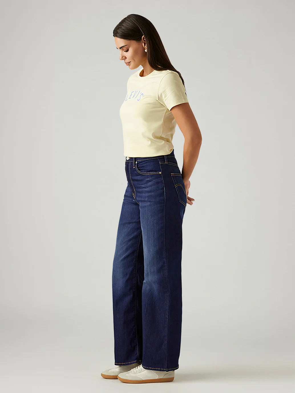 Women's Dark Indigo Ribcage Wide Leg Fit High Rise Jeans - Image 6