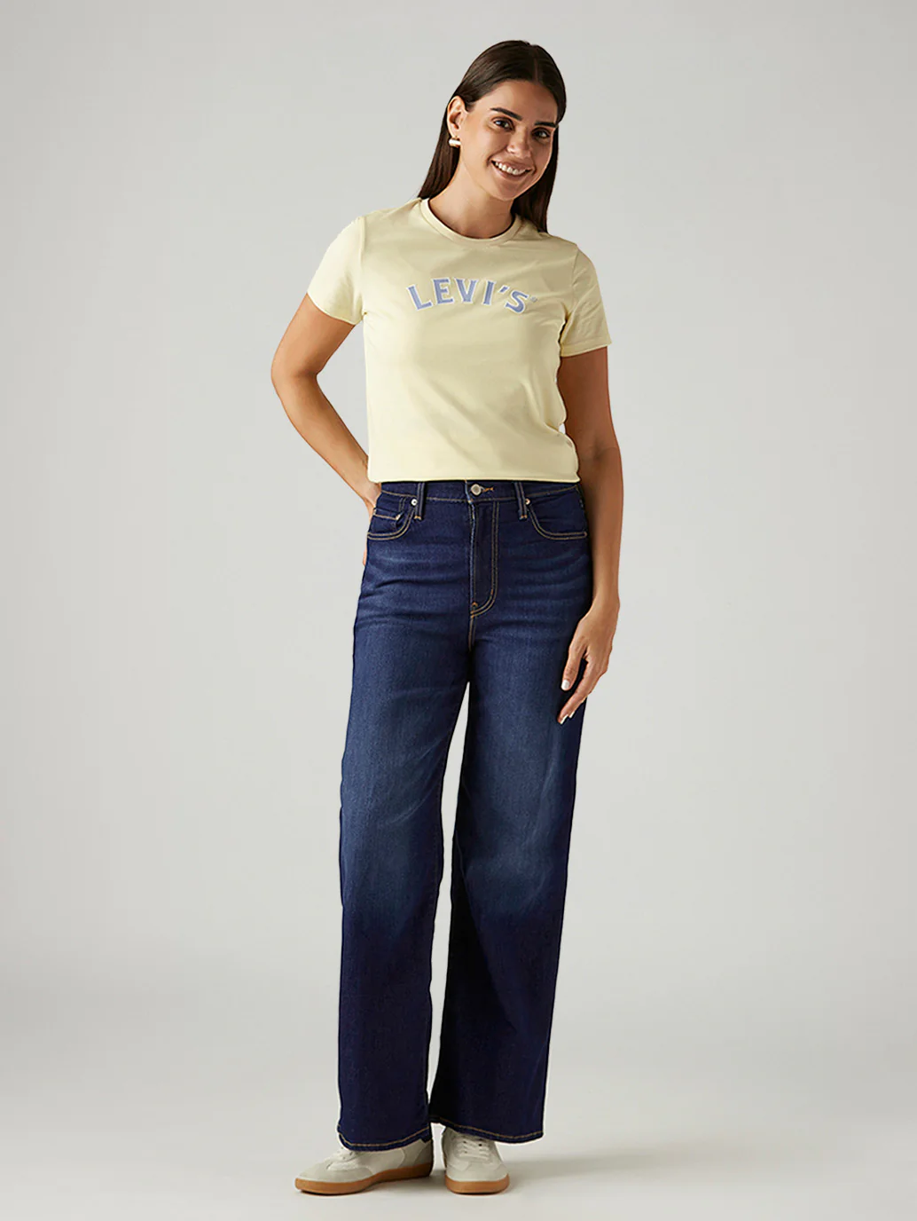Women's Dark Indigo Ribcage Wide Leg Fit High Rise Jeans - Image 7