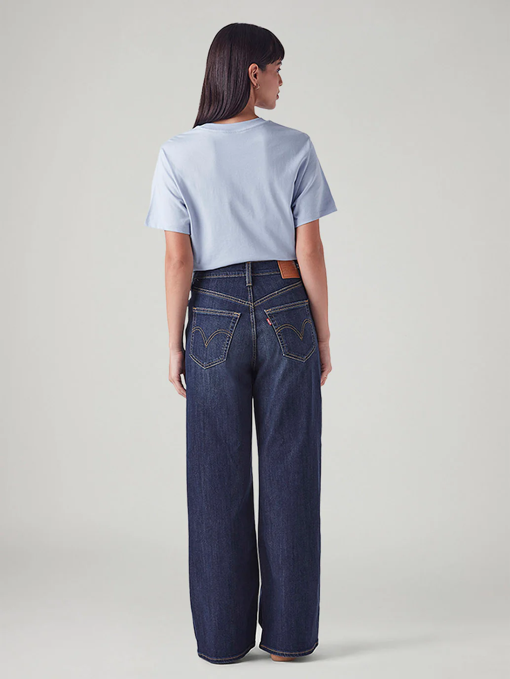 Women's Dark Blue Ribcage Wide Leg Fit High Rise Jeans - Image 4