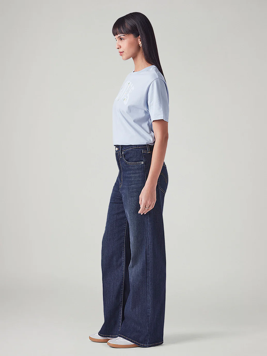 Women's Dark Blue Ribcage Wide Leg Fit High Rise Jeans - Image 6