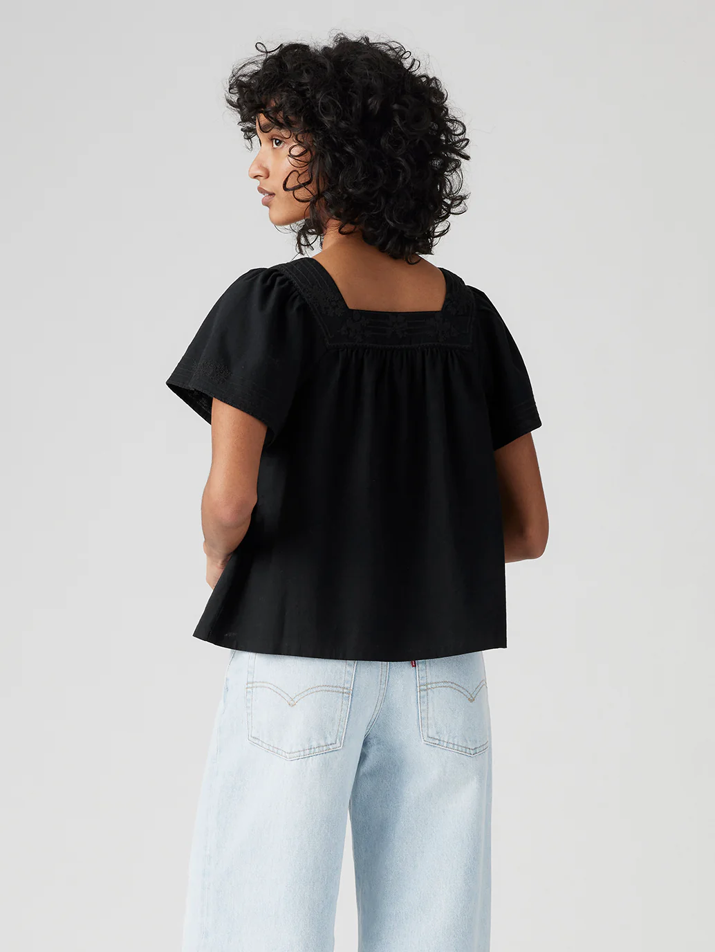 Women's Embroidered Black Square Neck Top - Image 3