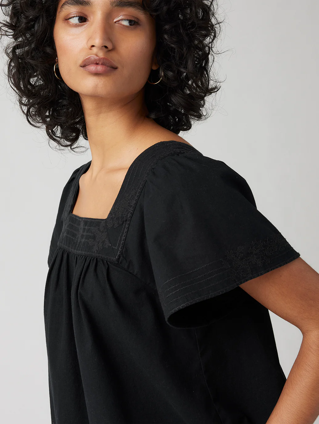 Women's Embroidered Black Square Neck Top - Image 4