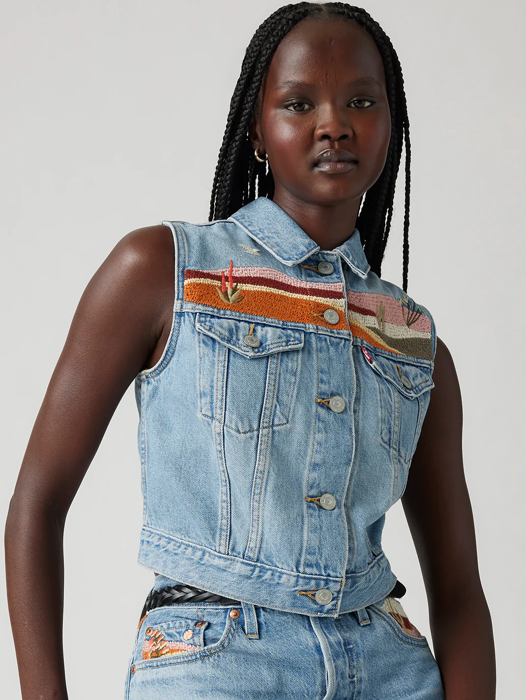 Women's Embroidered Blue Relaxed Fit Top - Image 2