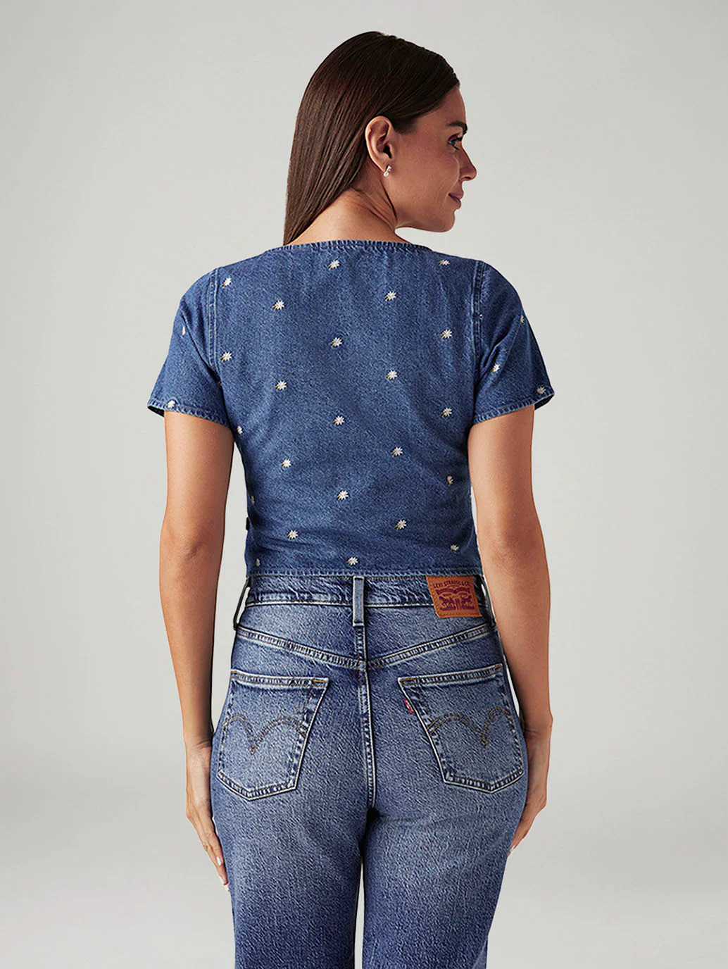 Women's Embroidered Blue Square Neck Top - Image 3
