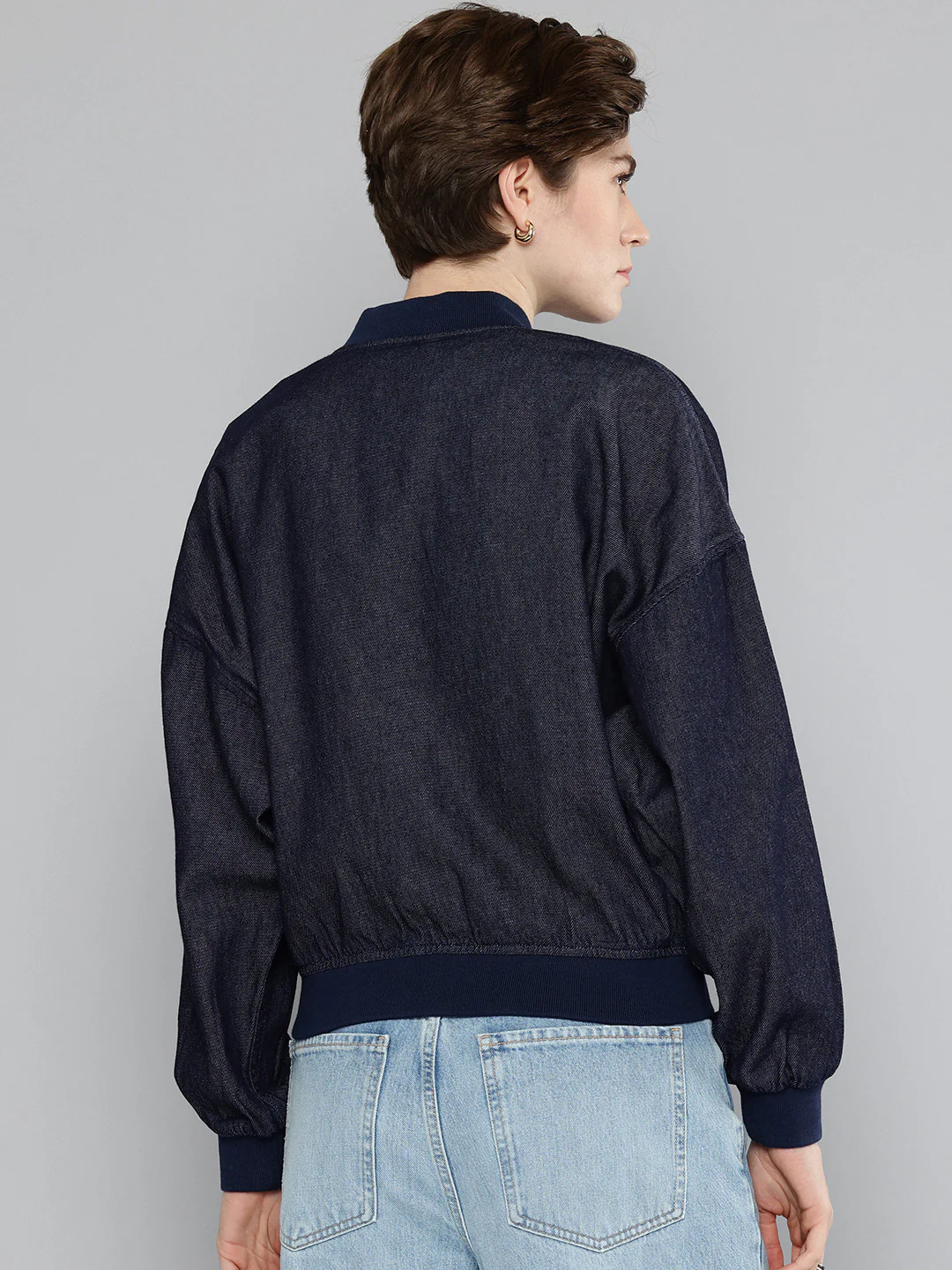 Women's Embroidered Navy Bomber Jacket - Image 2