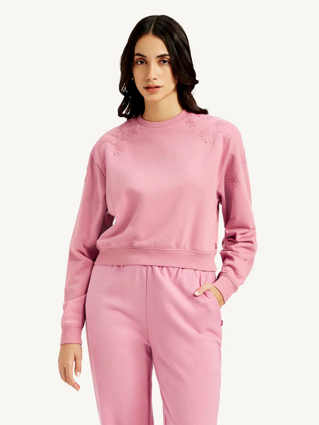Women's Embroidered Pink Crew Neck Sweatshirt - Image 2