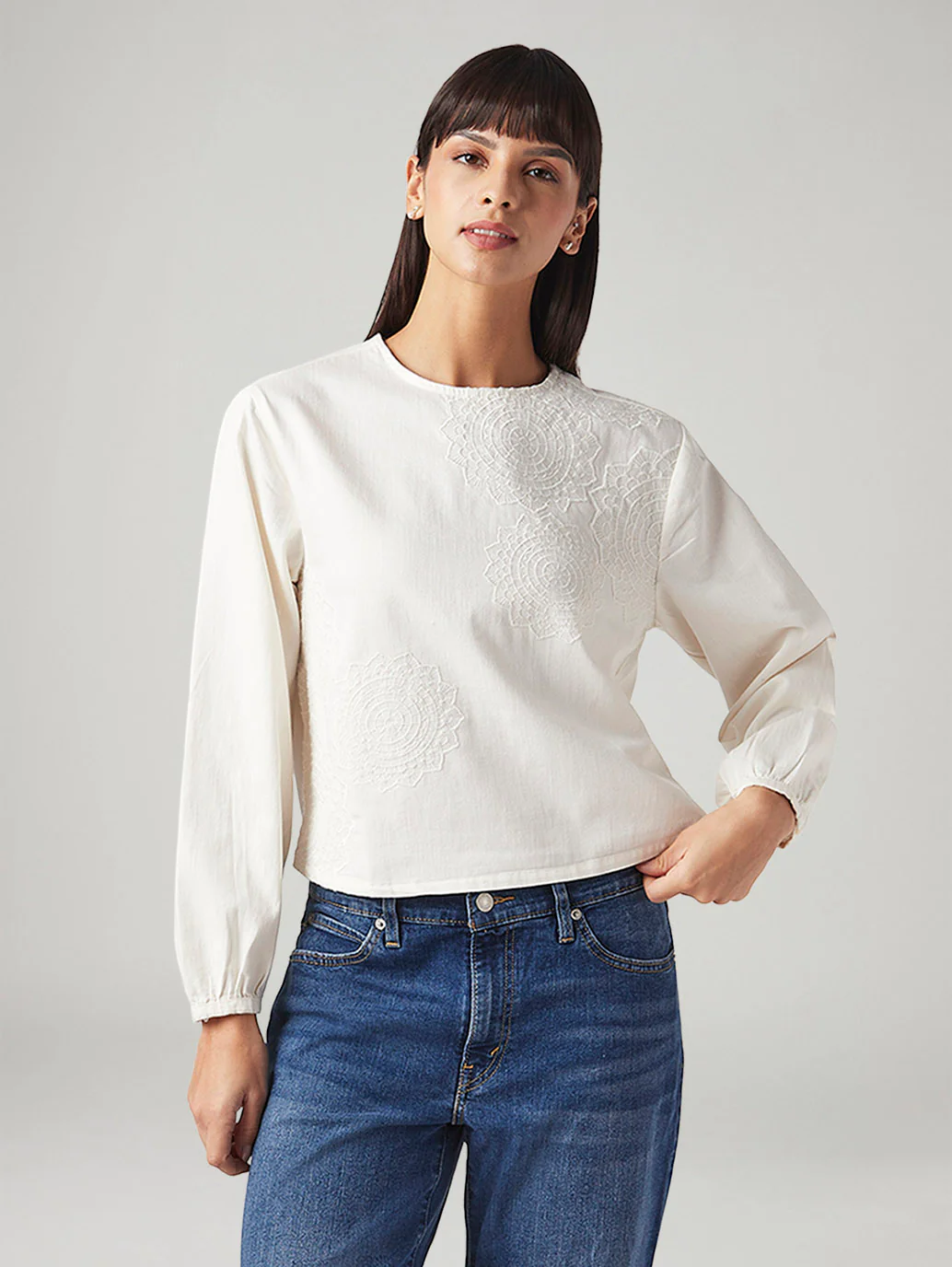 Women's Embroidered Regular Fit Top - Image 5