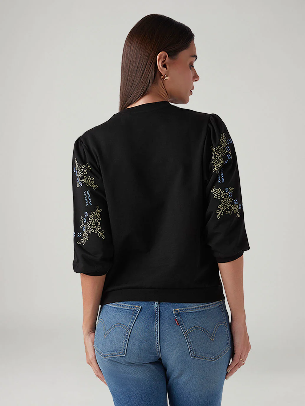 Women's Black Regular Fit Embroidery Top - Image 3
