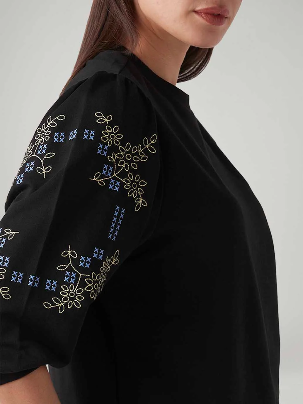 Women's Black Regular Fit Embroidery Top - Image 4