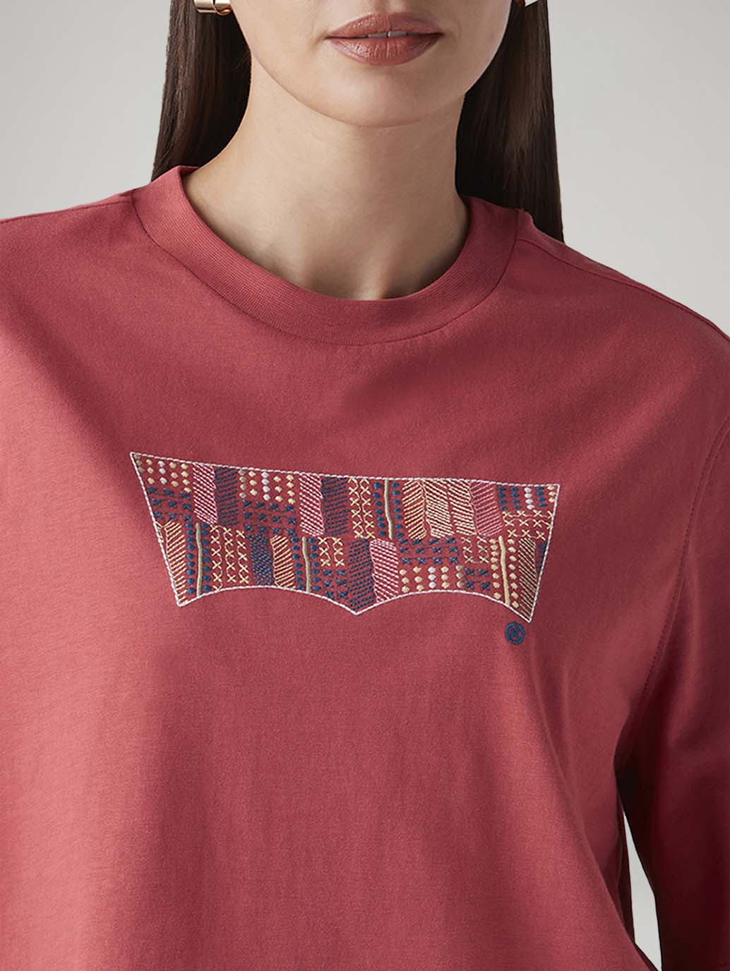 Women's Rust Relaxed Fit Embroidery T-Shirt - Image 4