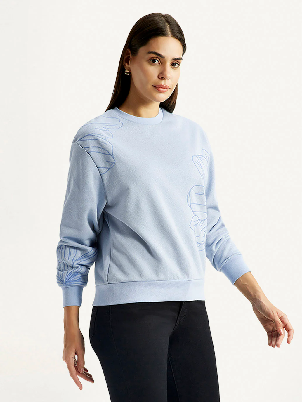Women's Floral Blue Crew Neck Sweatshirt - Image 5