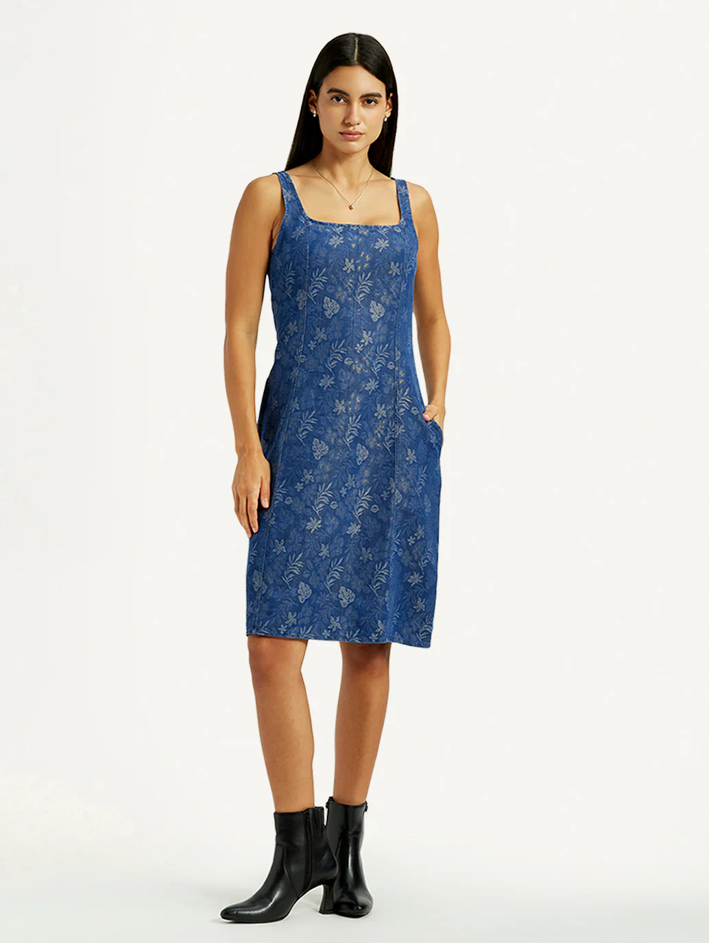Women's Floral Blue Square Neck Dress - Image 5