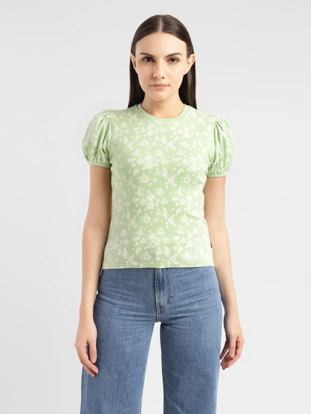 Women's Floral Green Crew Neck Top - Image 2