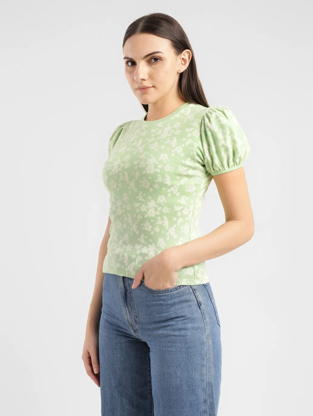 Women's Floral Green Crew Neck Top - Image 4