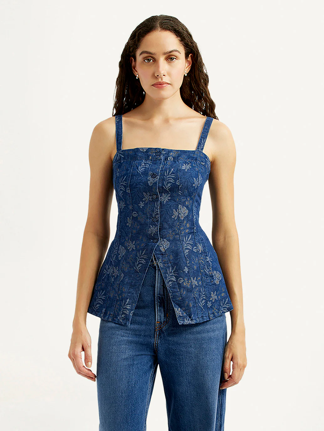 Women's Floral Indigo Square Neck Top - Image 5