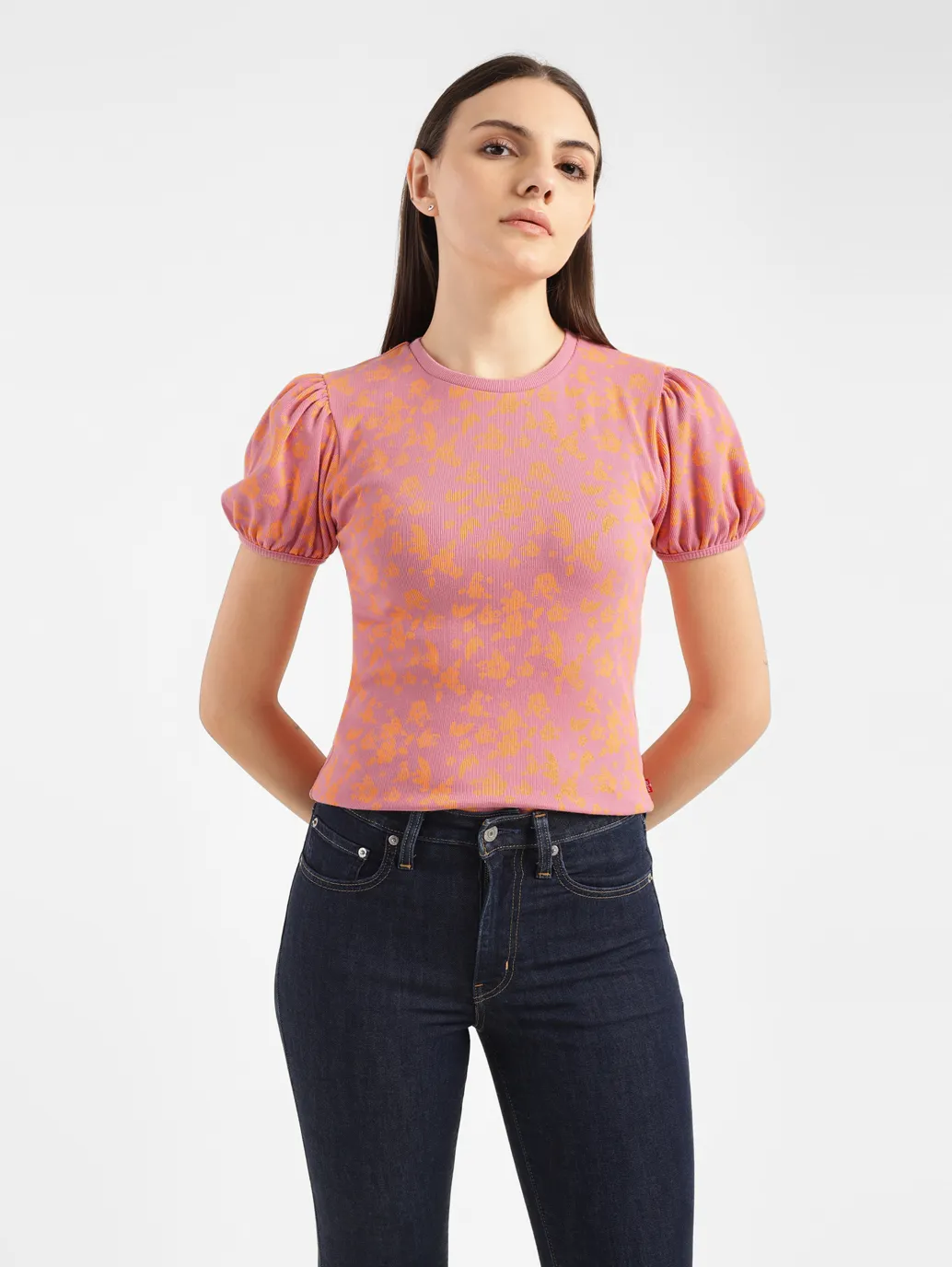 Women's Floral Pink Crew Neck Top - Image 6