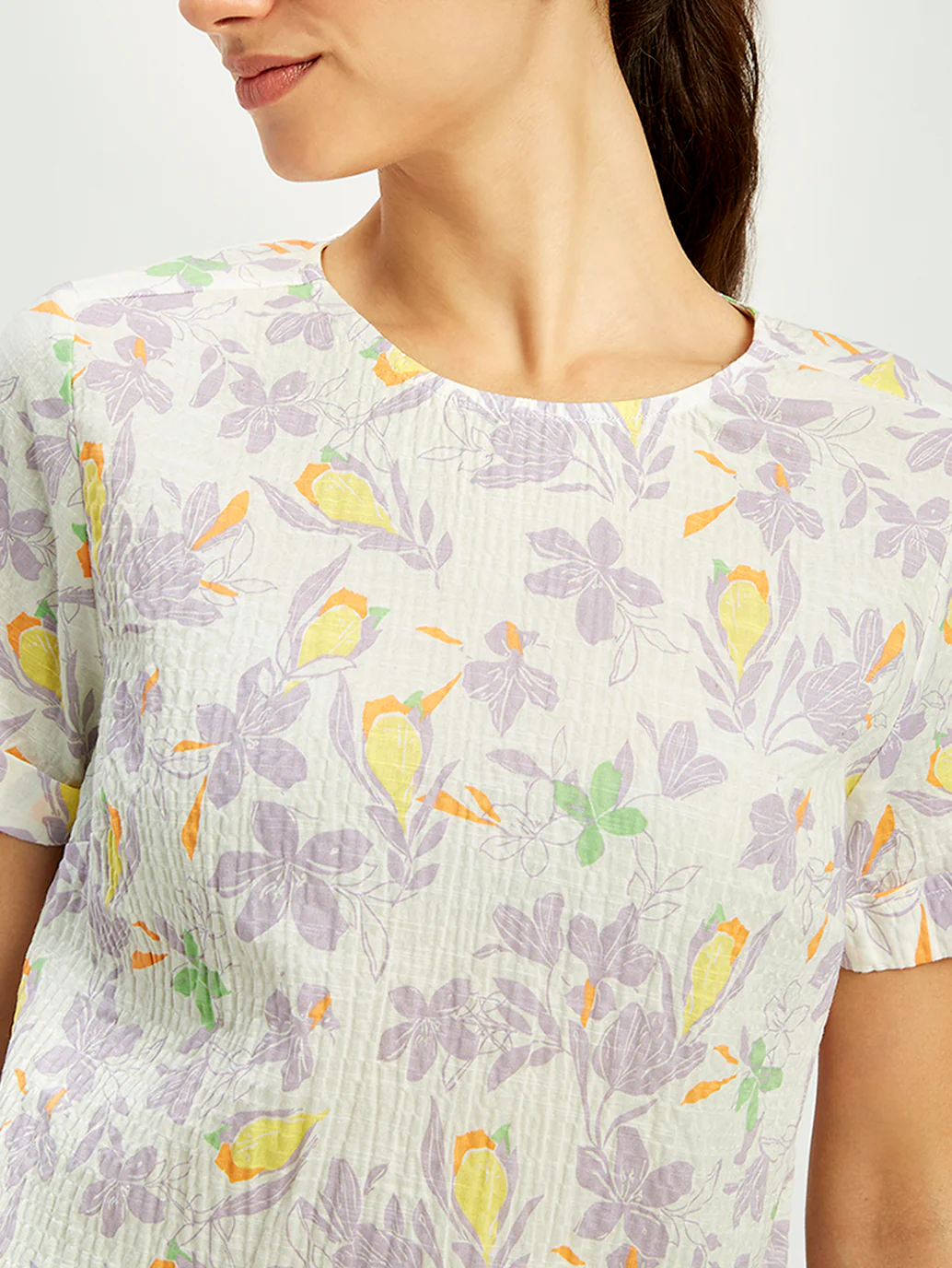 Women's Floral Print Off-White Round Neck Top - Image 6