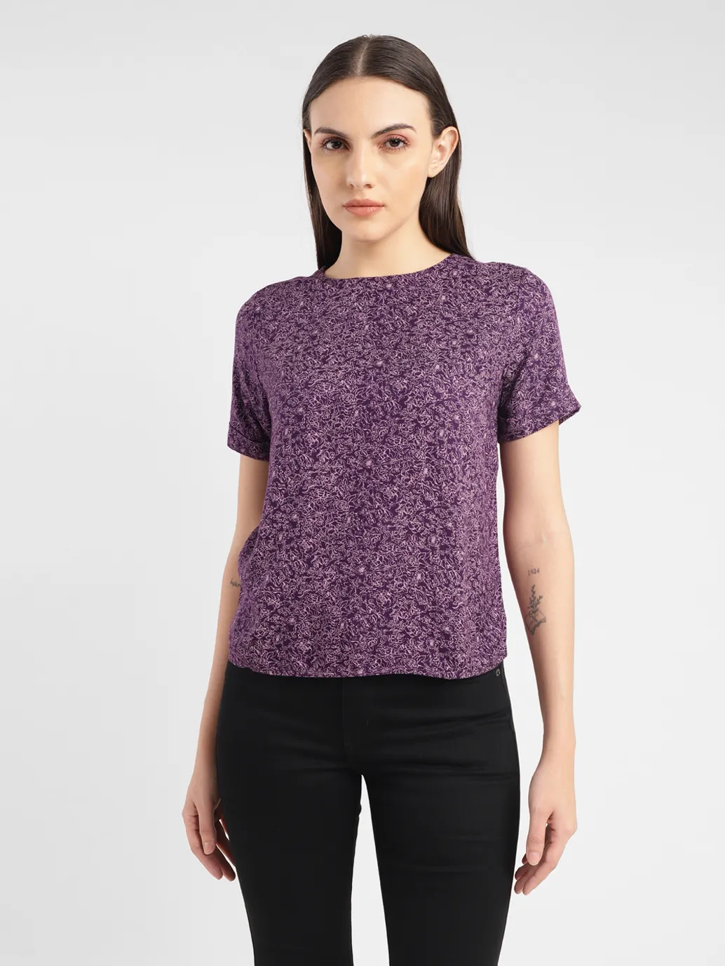 Women's Floral Purple Round Neck Top - Image 2