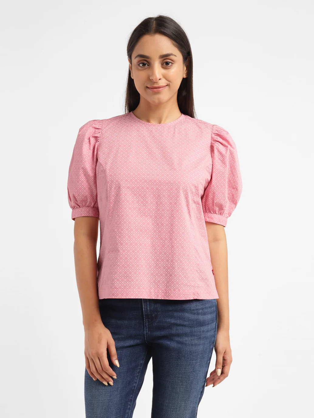 Women's Geometric Pink Round Neck Top - Image 2