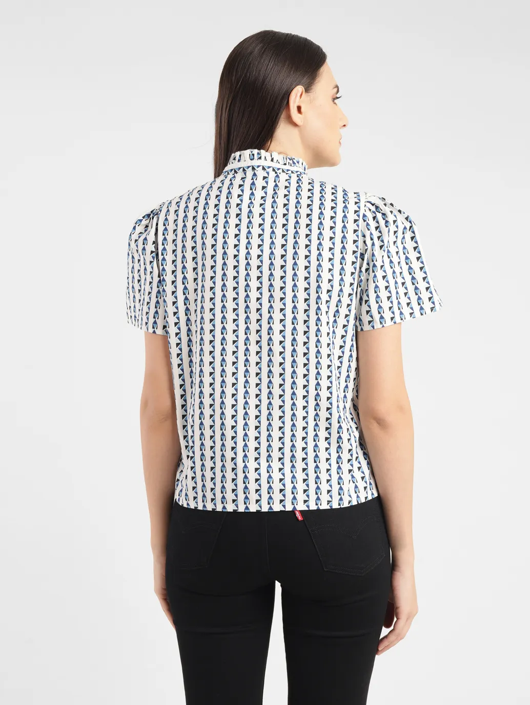 Women's Geometric White Band Neck Top - Image 3