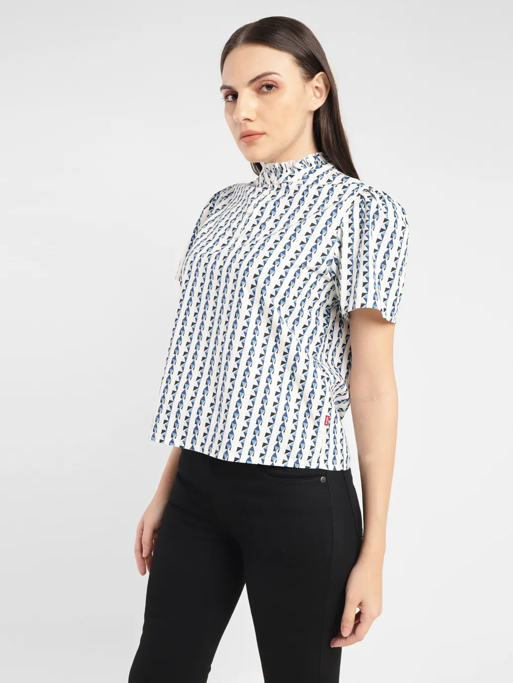 Women's Geometric White Band Neck Top - Image 4
