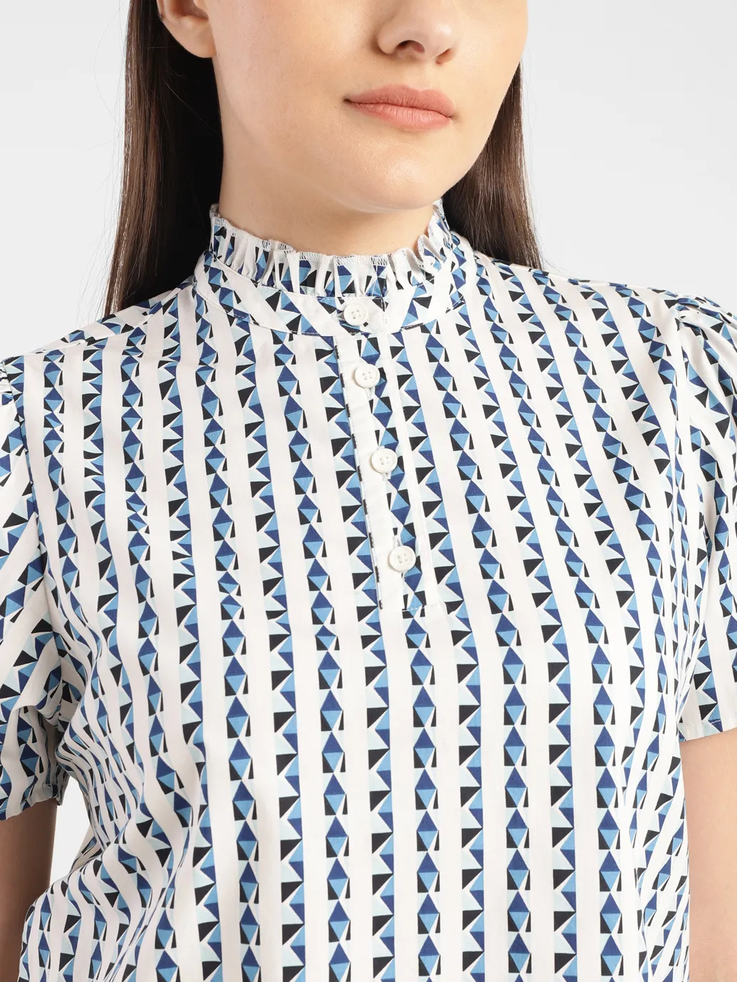 Women's Geometric White Band Neck Top - Image 5