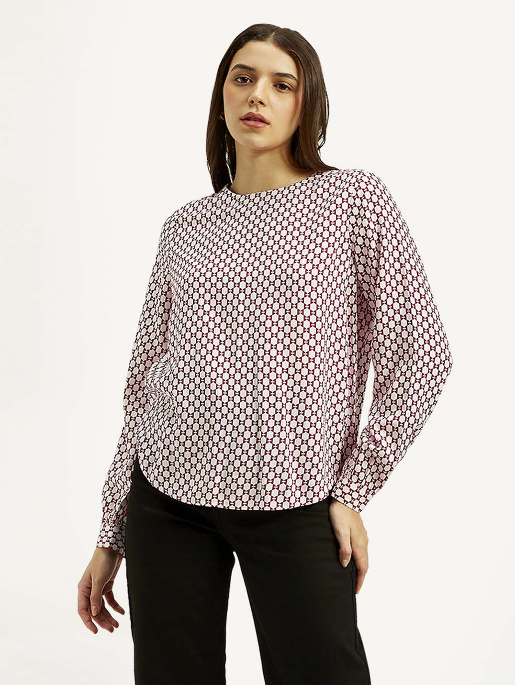 Women's Geometric Round Neck Top - Image 2
