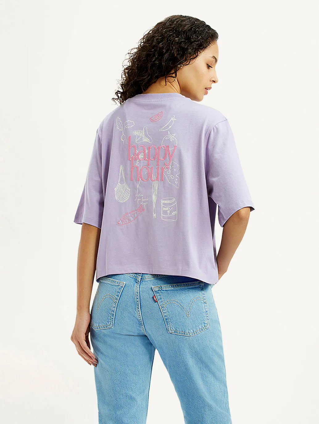 Women's Graphic Print Purple Relaxed Fit T-shirt - Image 3
