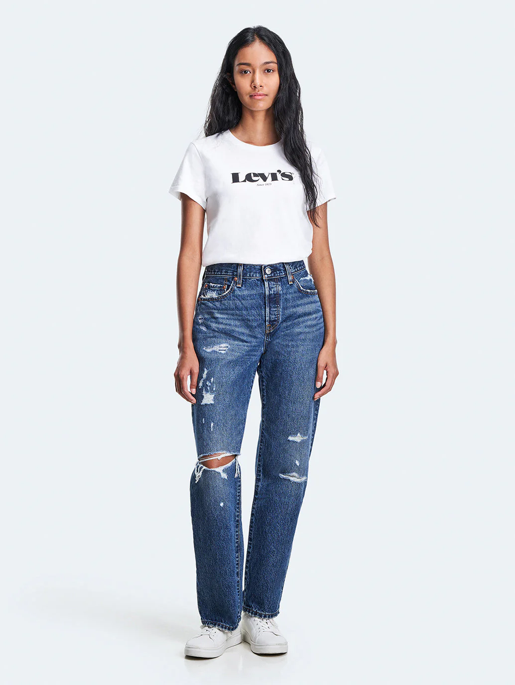 Women's 501'90 Blue Straight Fit High Rise Jeans - Image 6