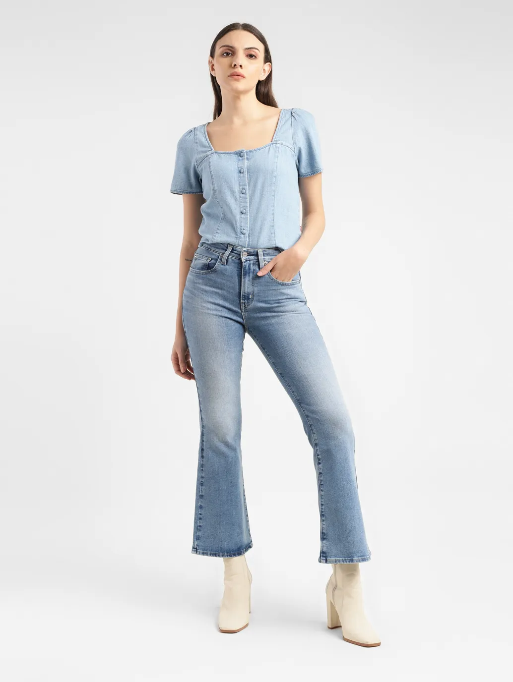 Women's 726 Blue Flared Fit High Rise Jeans - Image 8