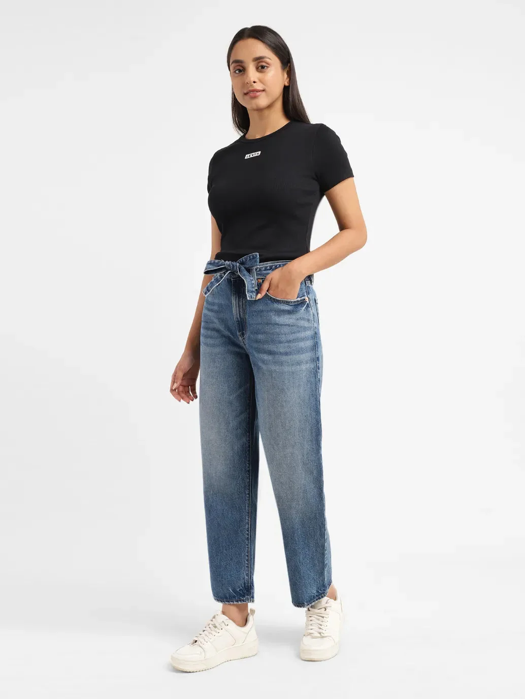 Women's 94 Blue Baggy Wide Leg Fit Mid Rise Jeans
