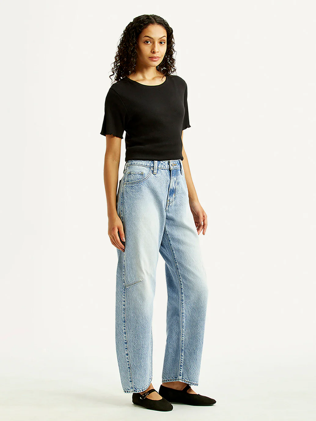 Women's Light Indigo Baggy Dad Barrel Fit High Rise Jeans - Image 6