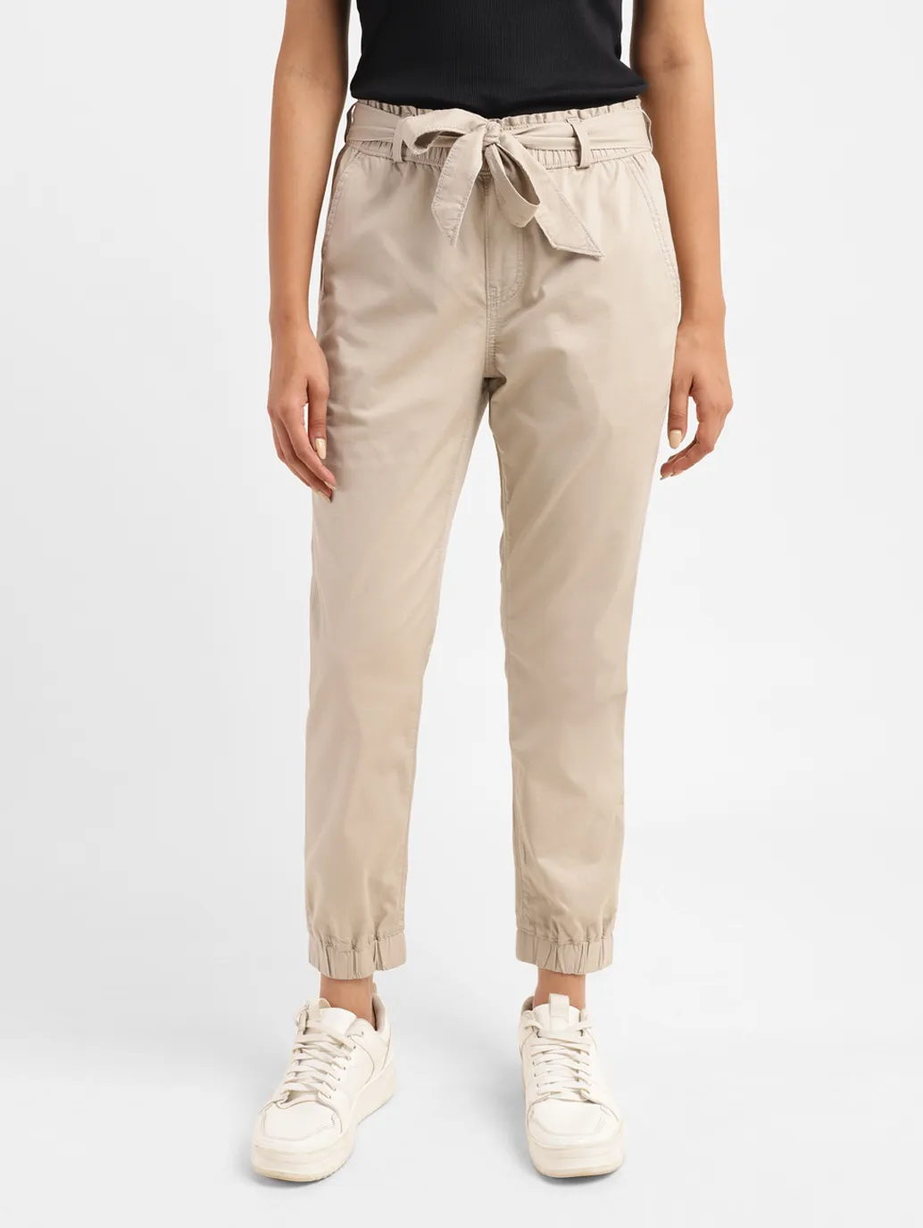 Women's High Rise Beige Regular Fit Joggers - Image 2
