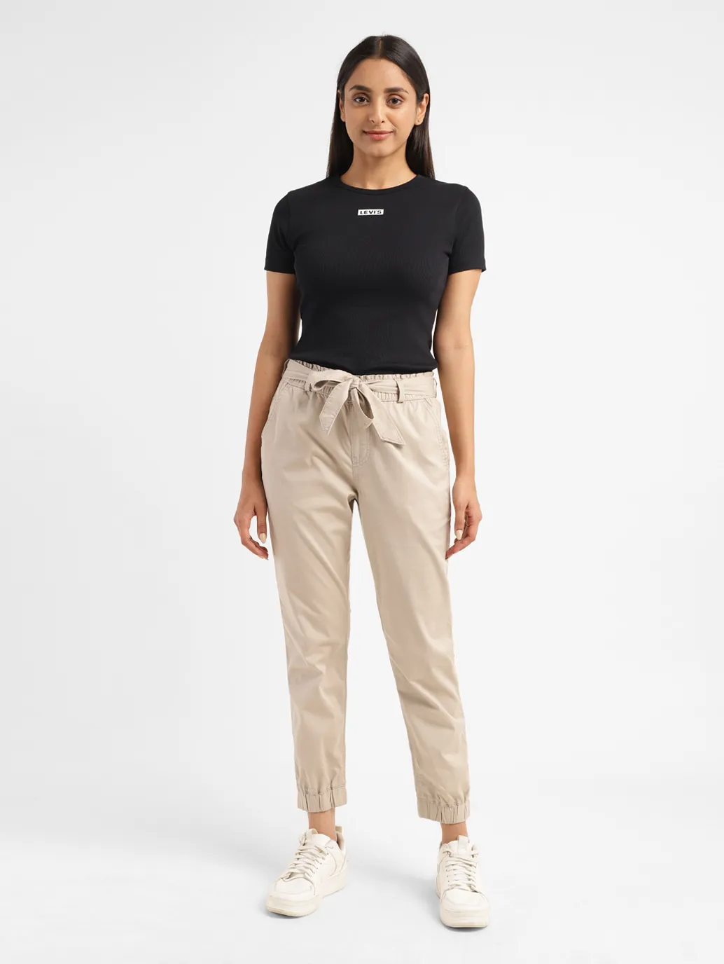 Women's High Rise Beige Regular Fit Joggers - Image 7