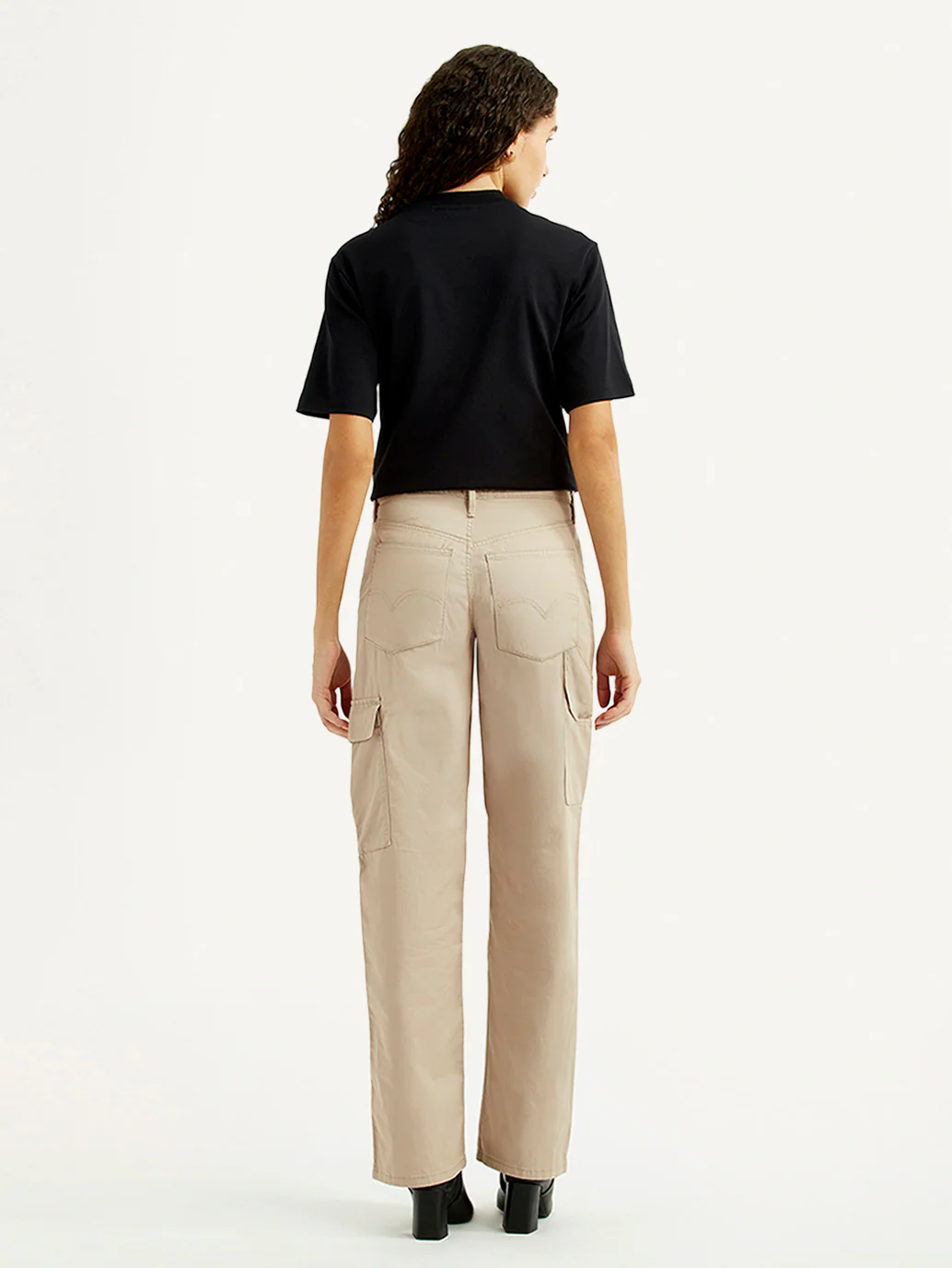 Women's High Rise Beige Ribcage Straight Fit Cargo Trousers - Image 4