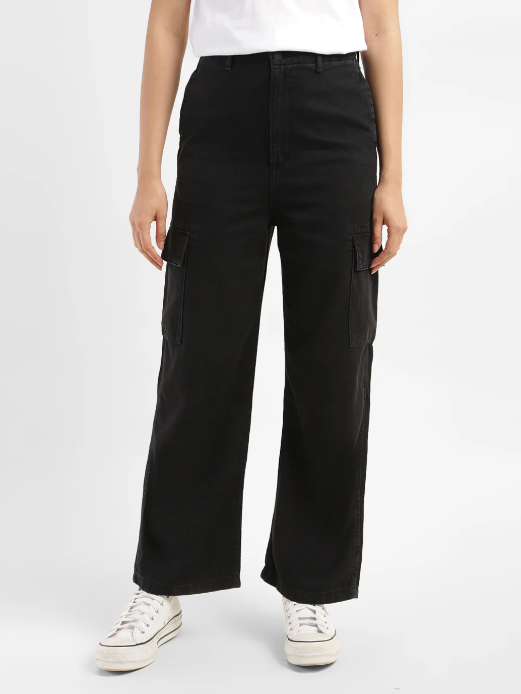 Women's High Rise Black Loose Fit Cargo Jeans - Image 7