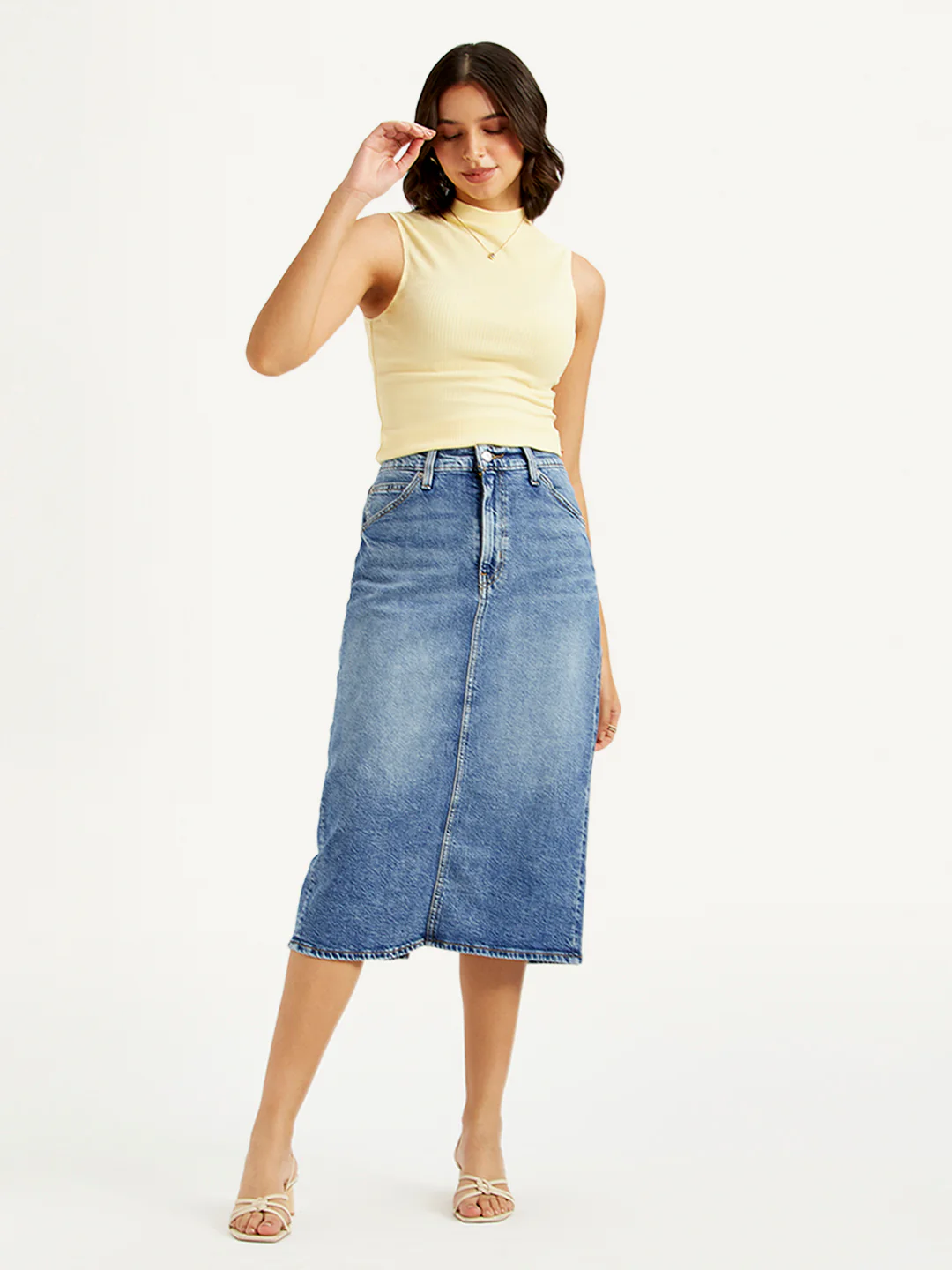 Women's High Rise Blue Straight Fit Skirt