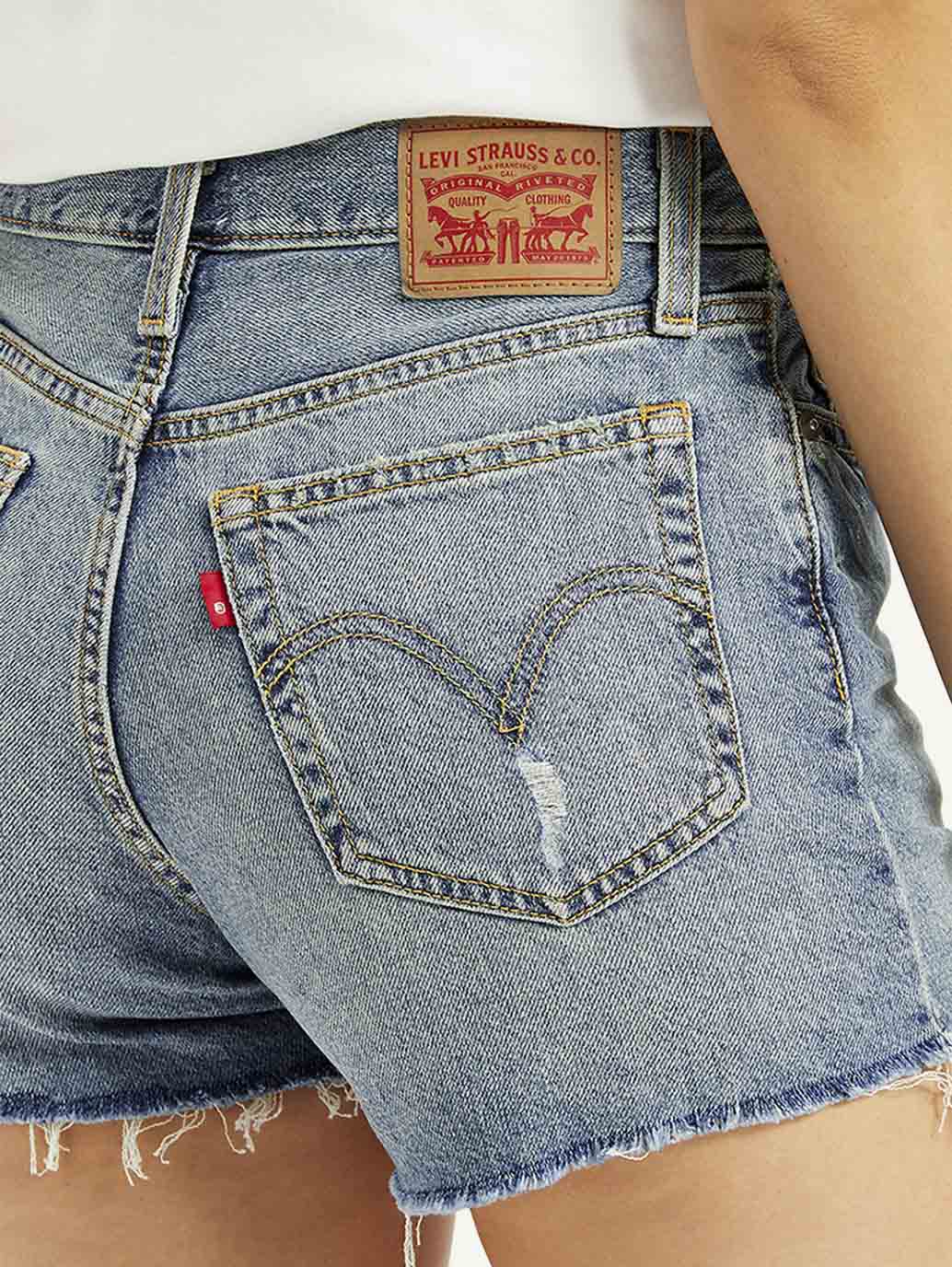 Women's Mid Rise Blue Wedgie Shorts - Image 4