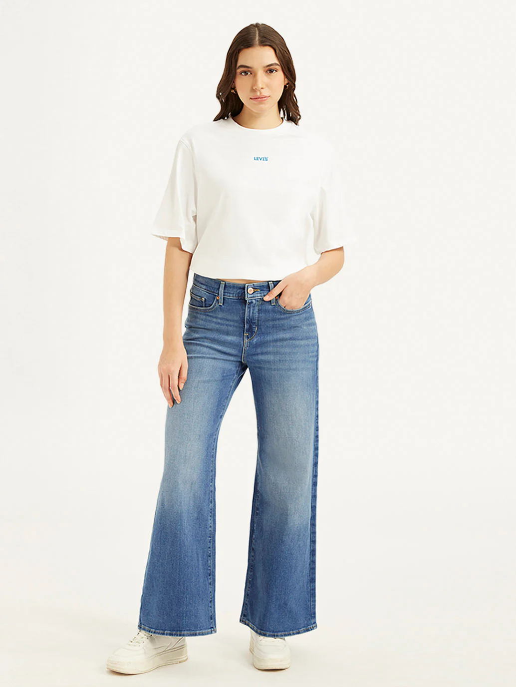 Women's 318 Blue Shaping Wide Leg Fit Mid Rise Jeans - Image 2