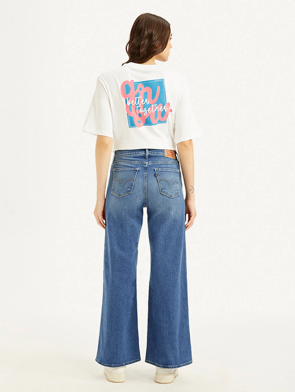 Women's 318 Blue Shaping Wide Leg Fit Mid Rise Jeans - Image 3