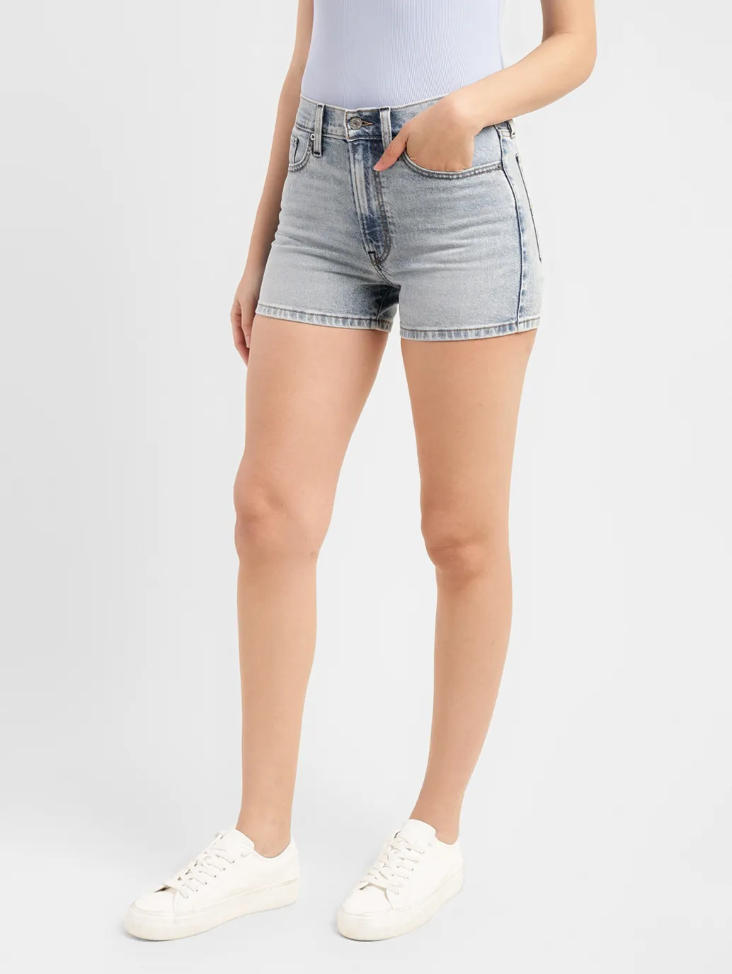 Women's High Rise Blue Regular Fit Denim Shorts - Image 3