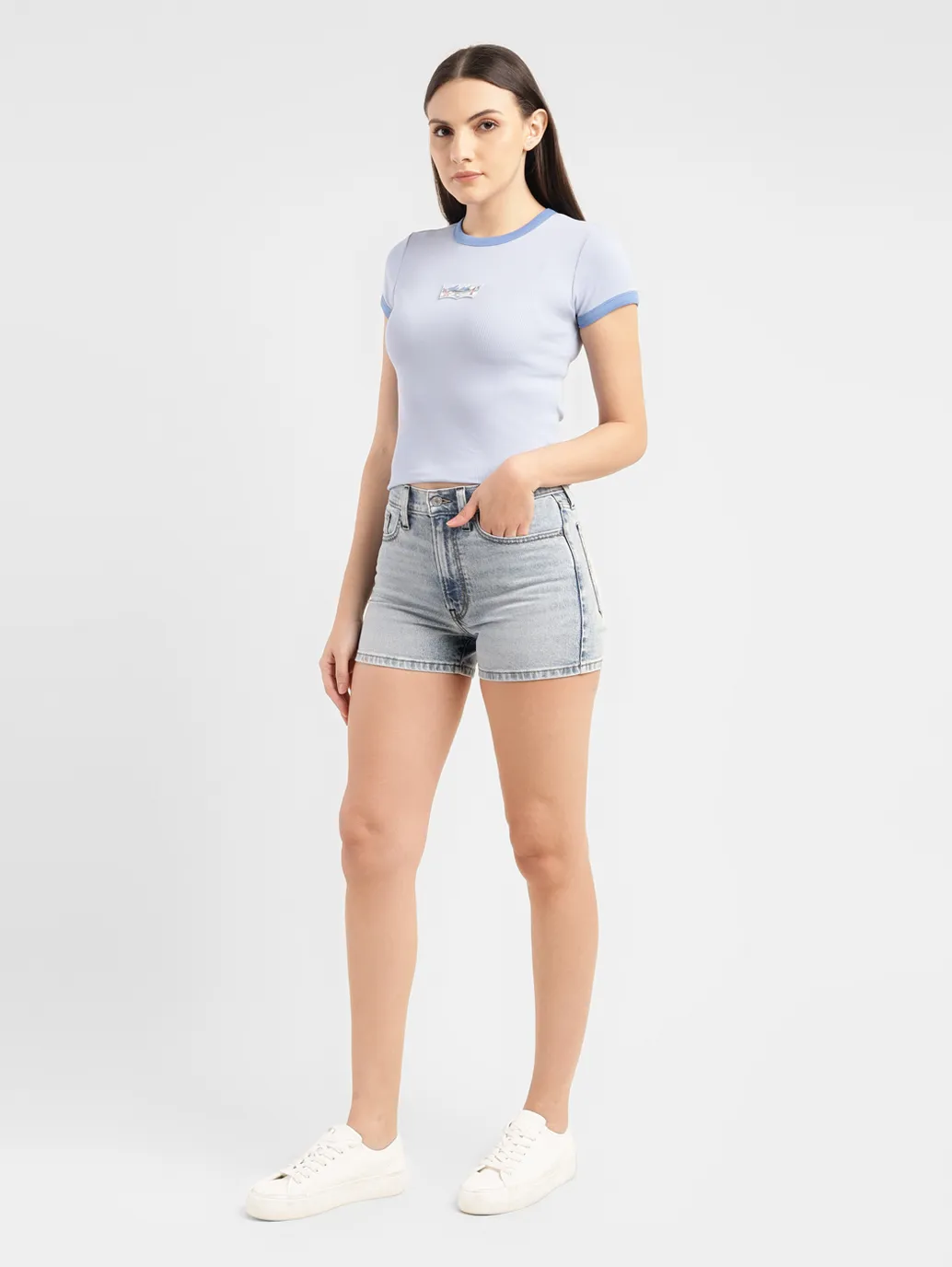 Women's High Rise Blue Regular Fit Denim Shorts - Image 6