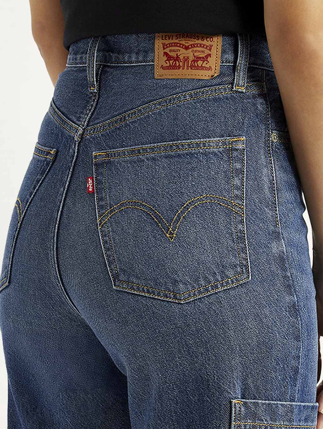 Women's Med Indigo Loose Fit High Rise Jeans - Image 6