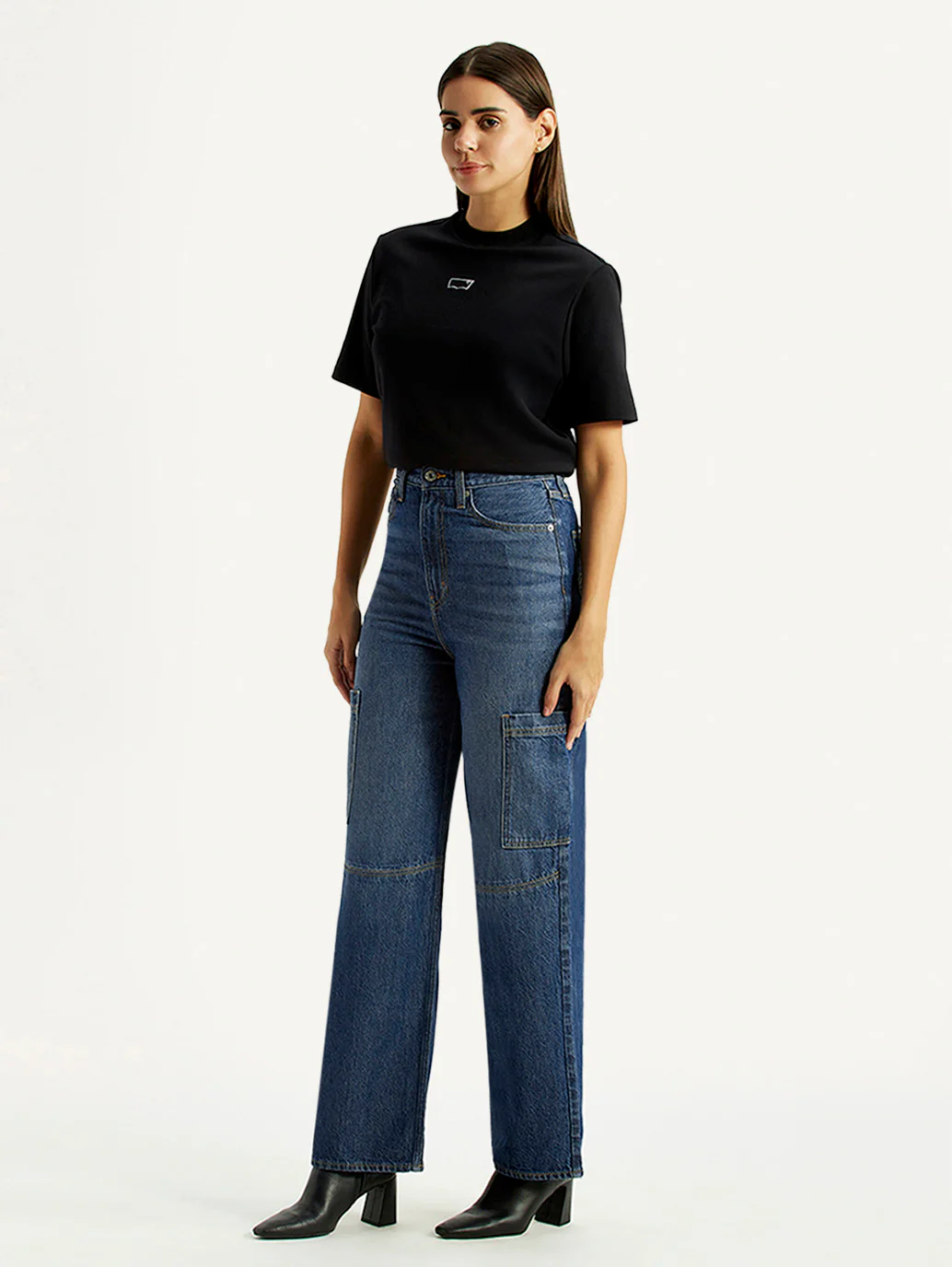 Women's Med Indigo Loose Fit High Rise Jeans - Image 7