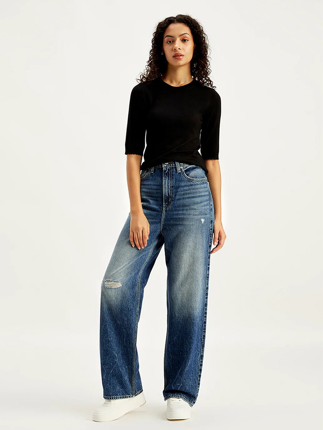 Women's Blue Loose Fit High Rise Jeans