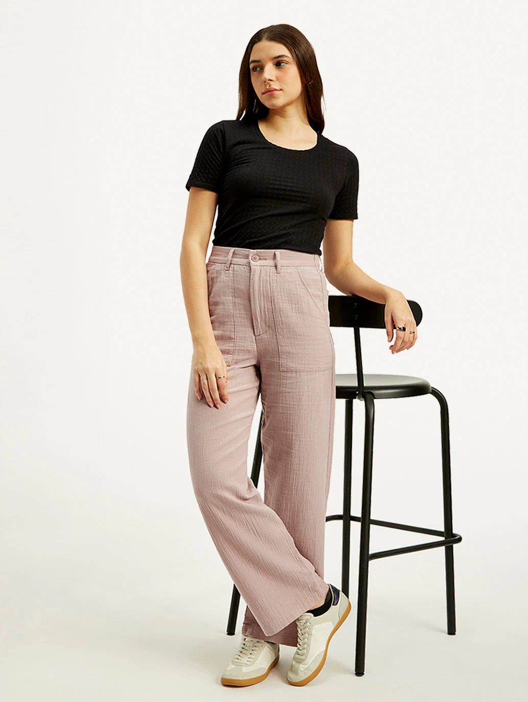 Women's High Rise Purple Loose Fit Trousers