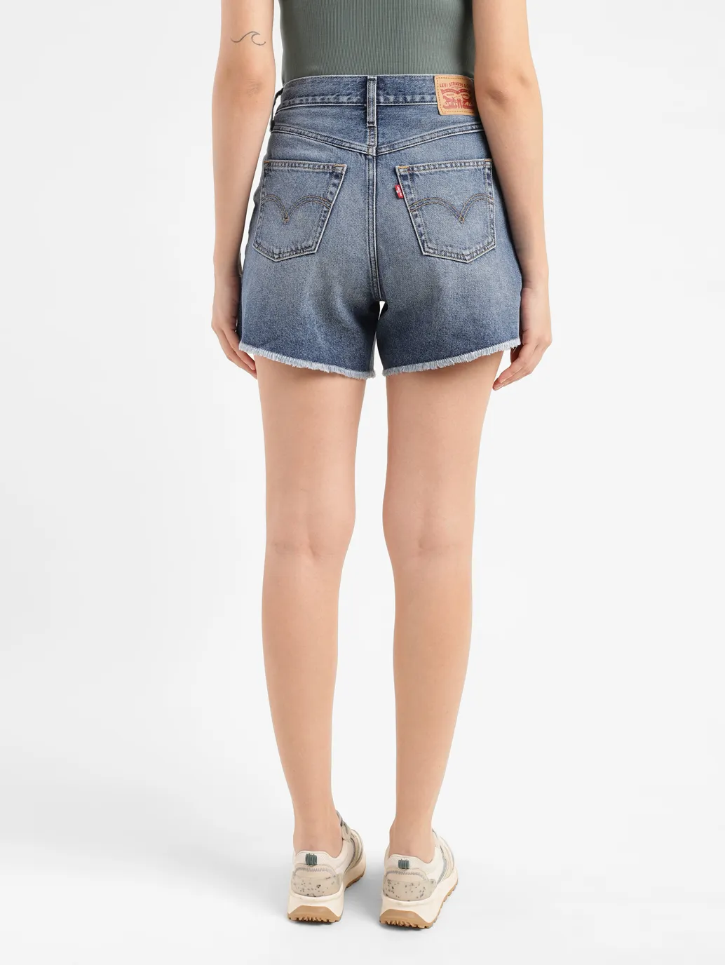Women's High Rise Mid Indigo Regular Fit Denim Shorts - Image 3